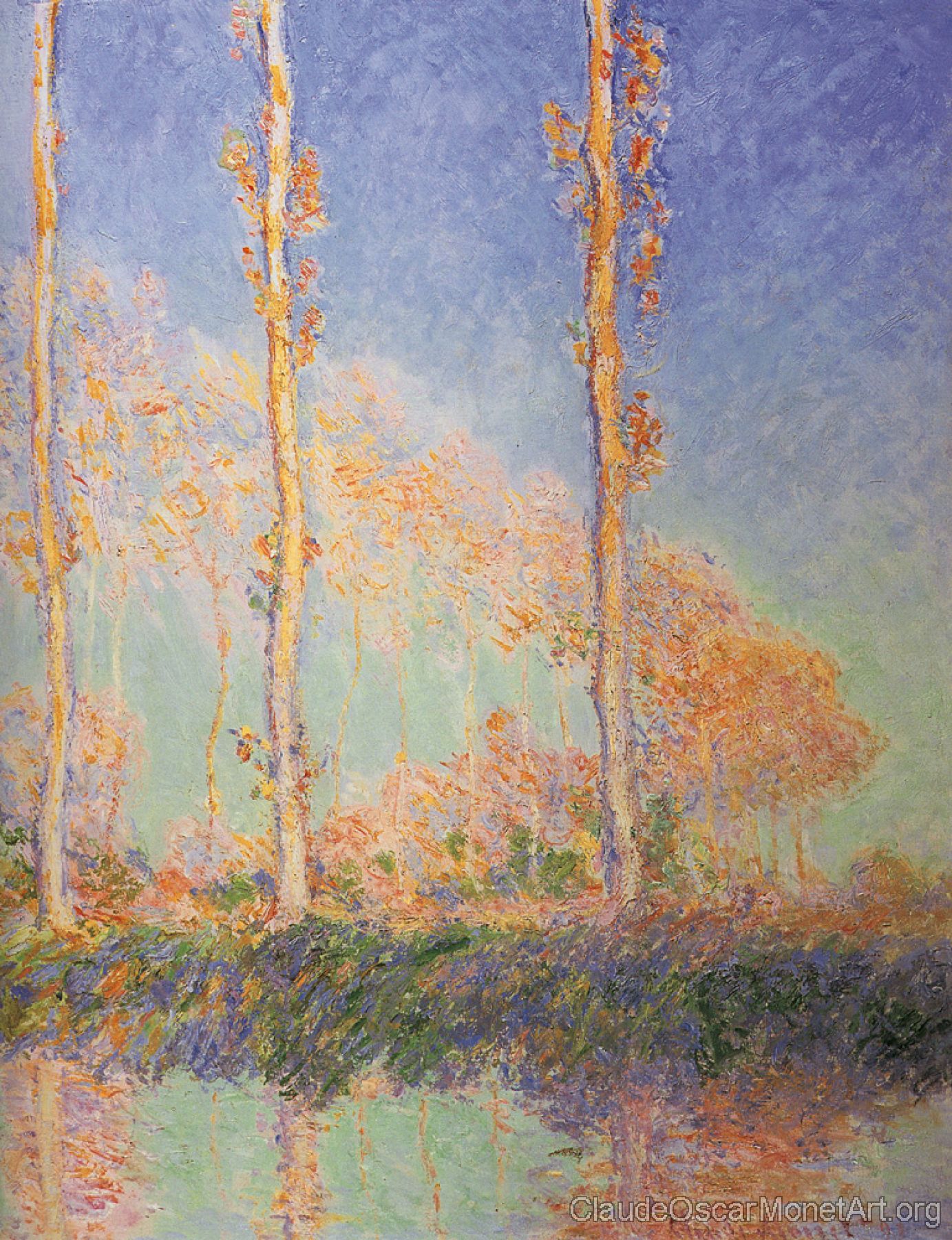 Les Peupliers, trois arbres roses, automne, Translated title: Poplars
